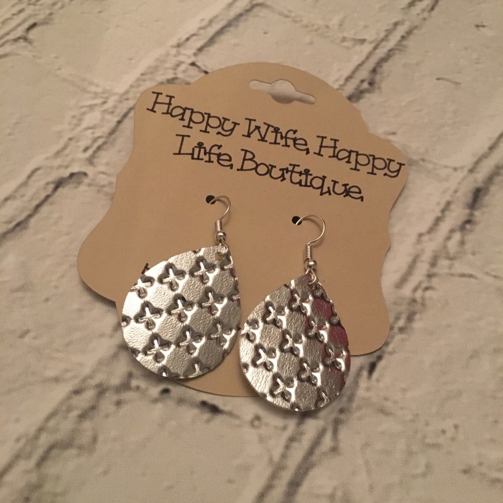 3 for $16 silver faux leather earrings